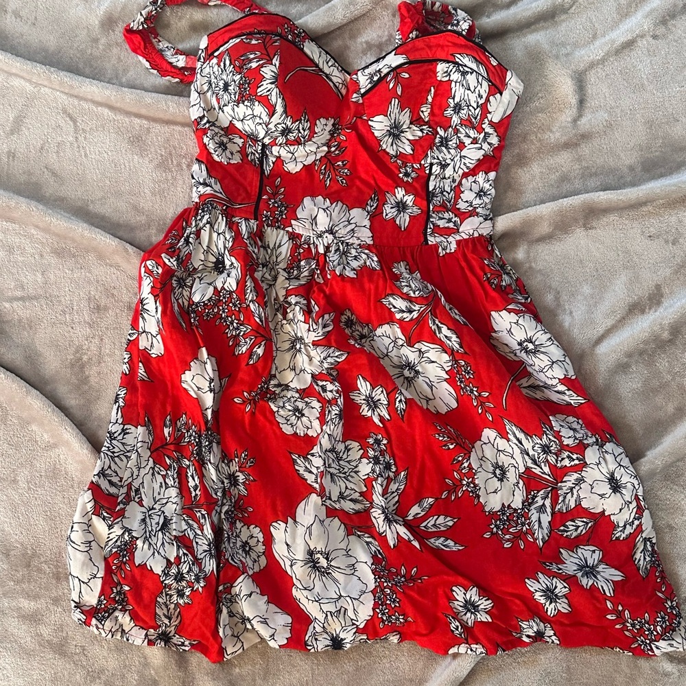 Floral Red and White Dress